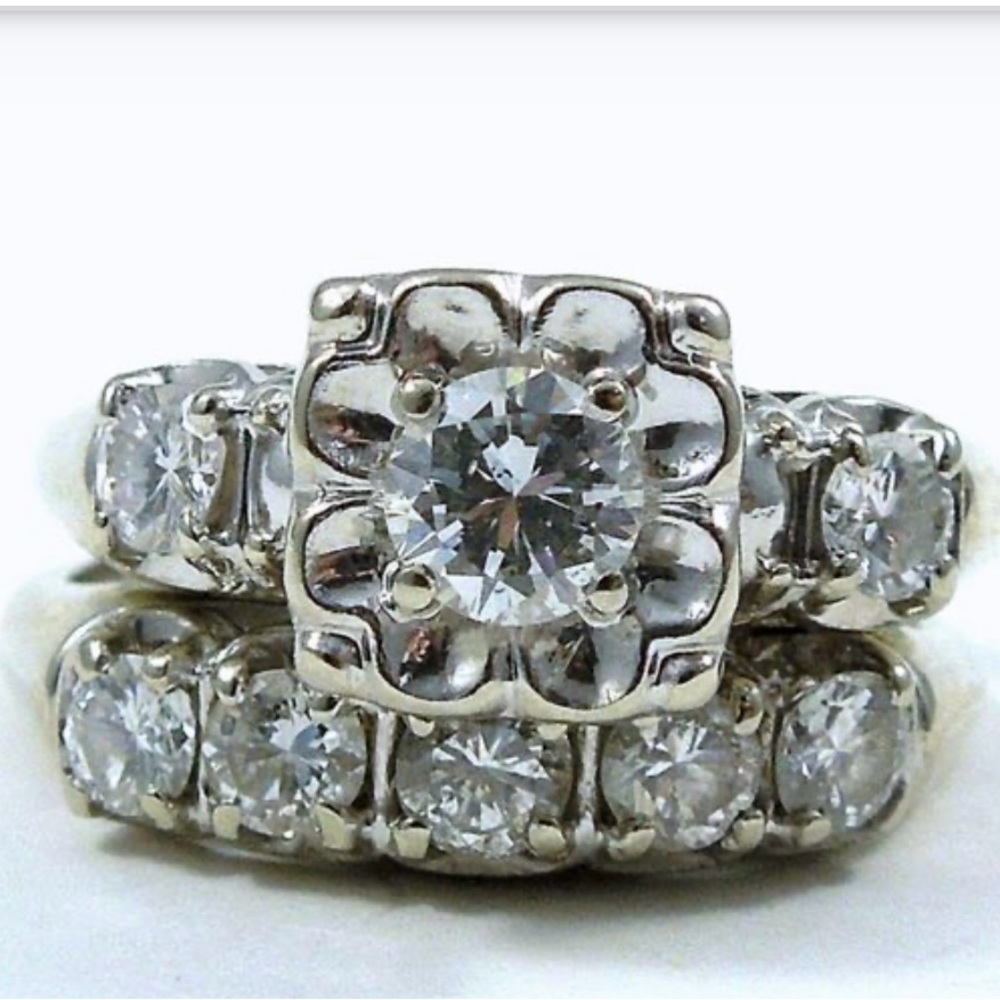 Vintage 1950s Engagement Ring Set 14k